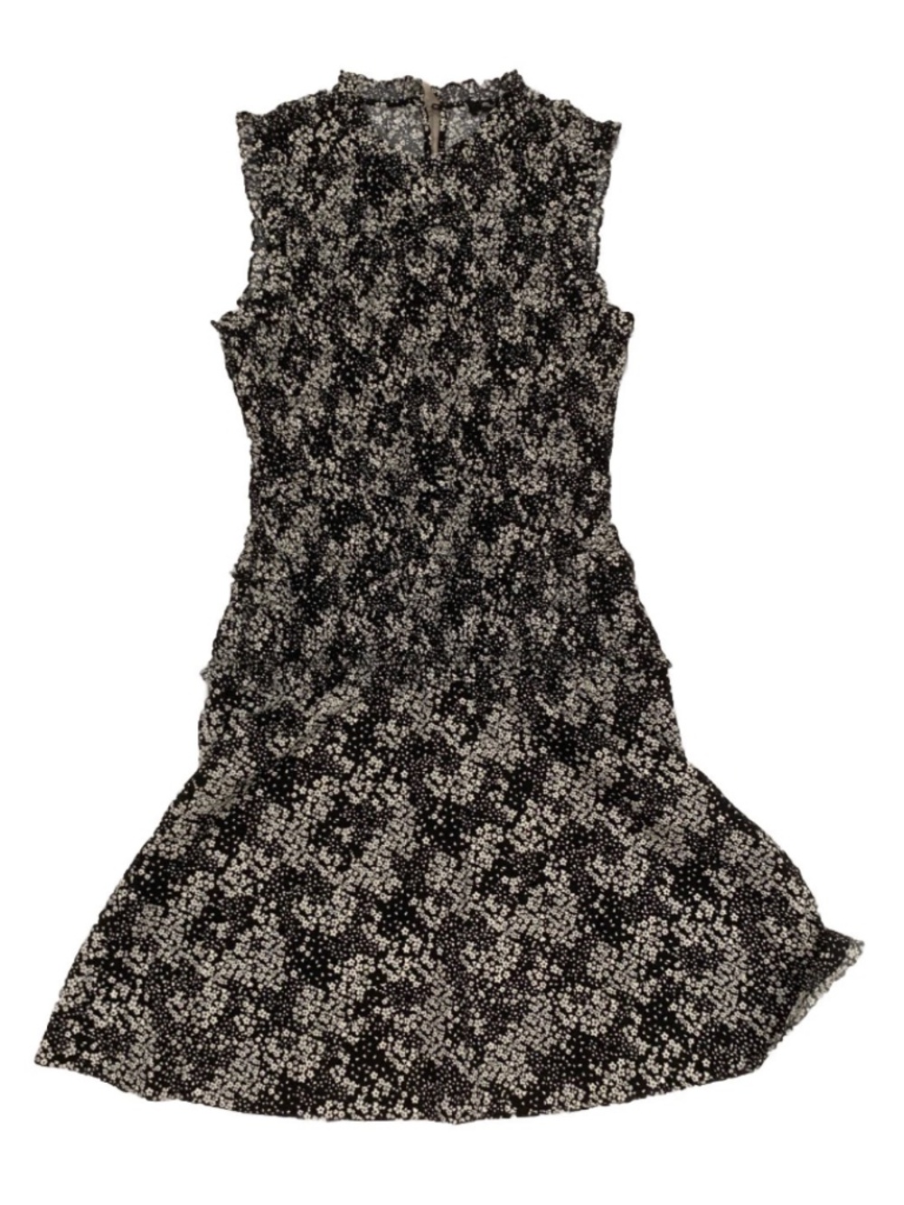 Madewell Smocked Crewneck Mini Dress in Floral Harper Black White Size 2